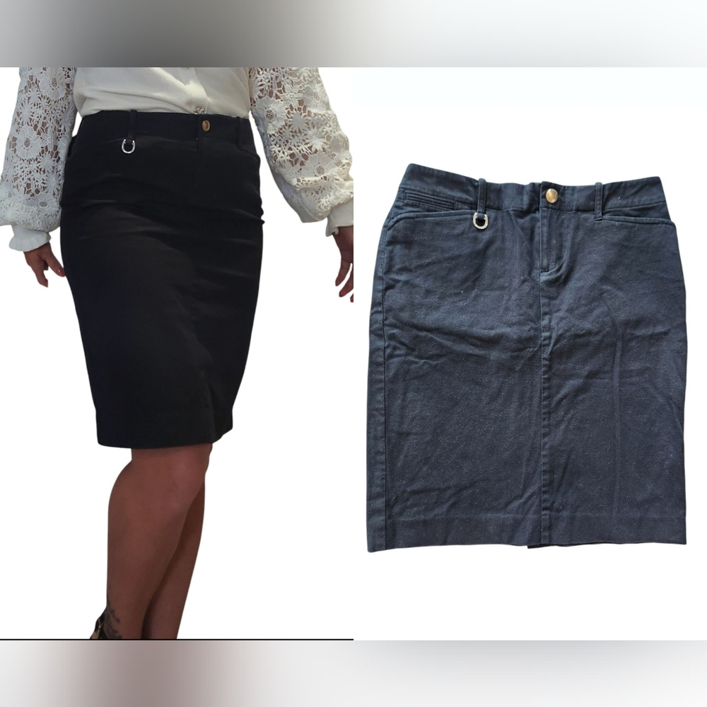 Lauren Ralph Lauren Black Pencil Skirt 2P Preppy Equestrian Logo Horseshoe Charm